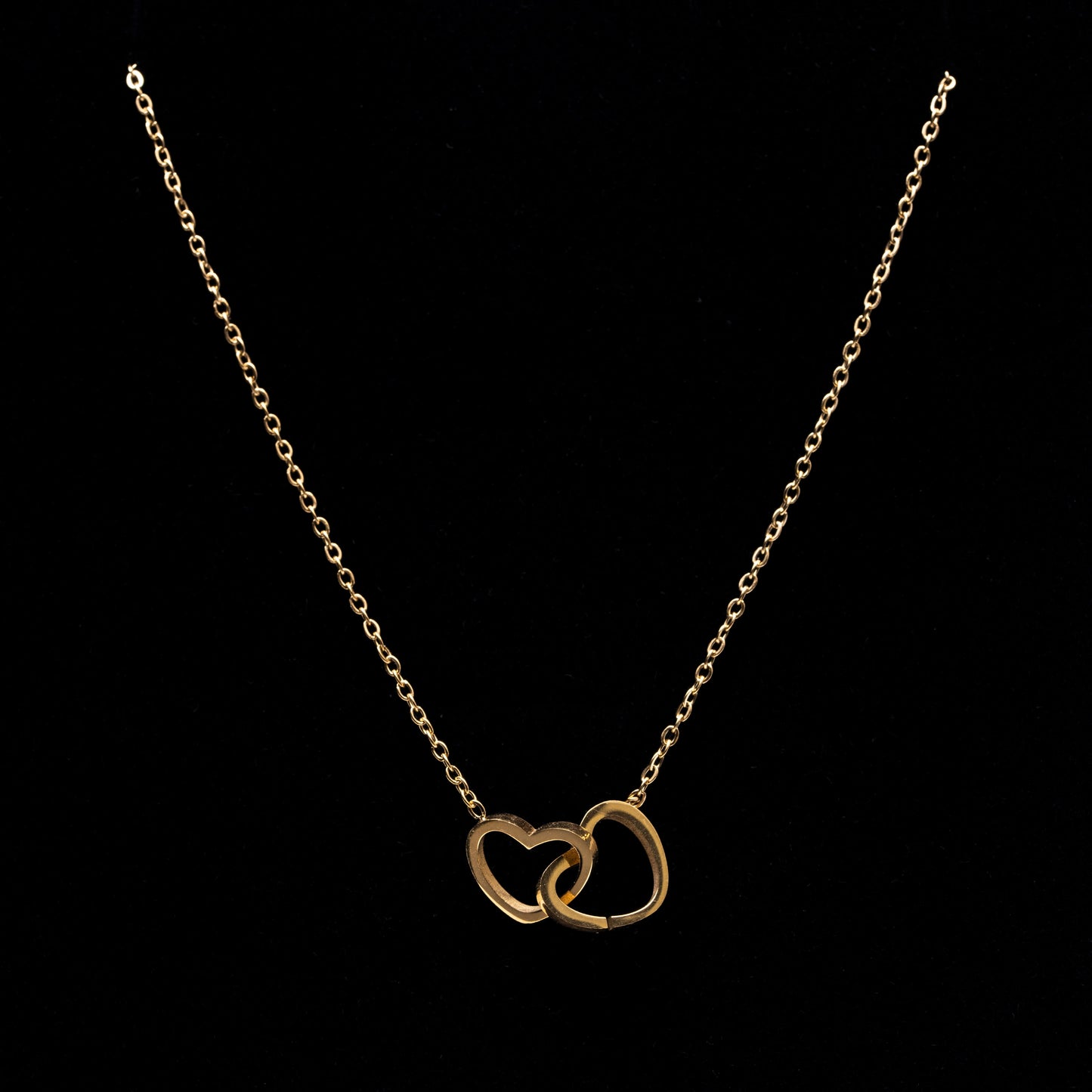 Женско колие от неръждаема стомана "Double hearts" златисто